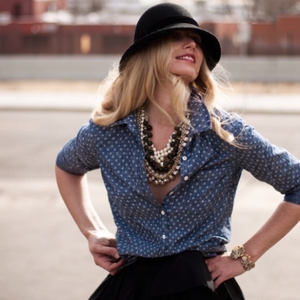 J. Crew Denim Circle Print Popover Chambray - image 3